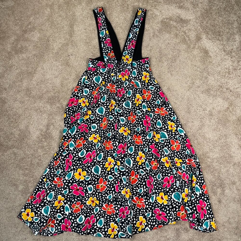 Topshop Dress Womens 6 Black Floral Pinafore Plunging Bloggers Influencer Midi - Picture 11 of 11